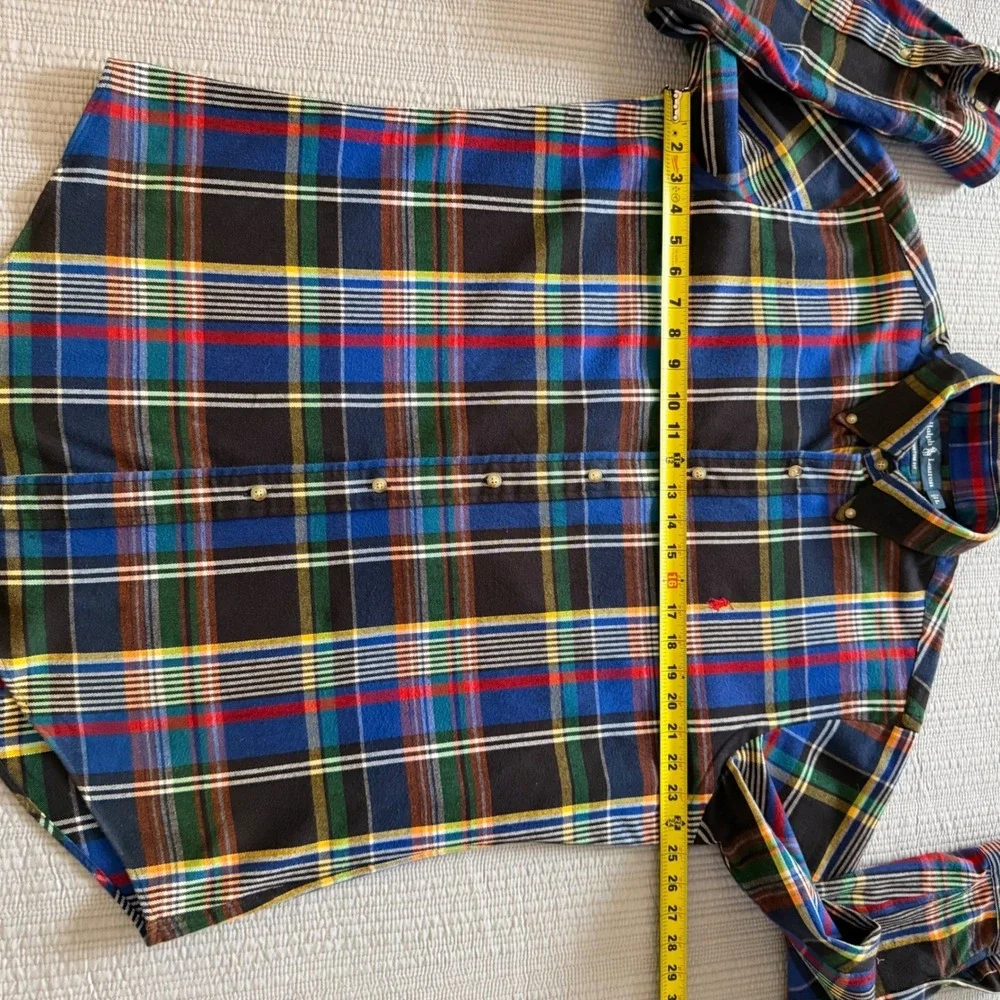 Ralph Lauren Mens  Custom Fit Plaid Flannel Button Down Shirt Multi Color Size L